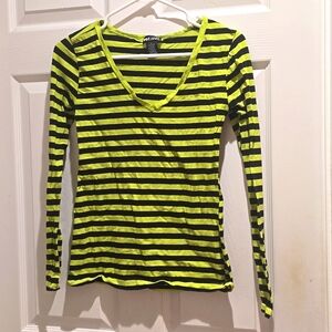 Wet Seal Green and Black striped long sleeve shirt L